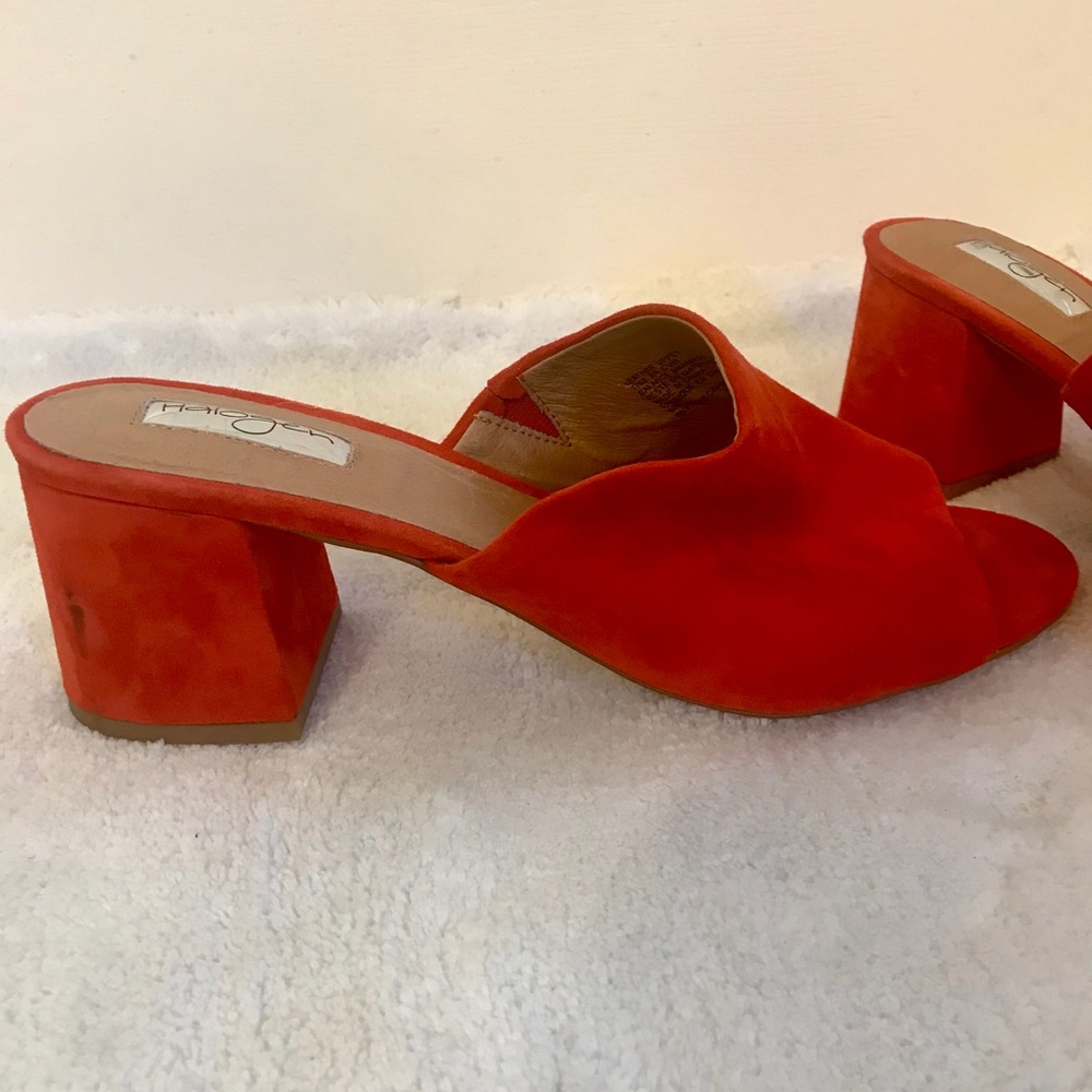Halogen chunky heel orange suede sandals size 9.5